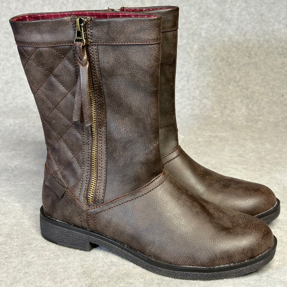 Rocket Dog Tipton Quilted Faux Leather Mid Calf Boots Women's 9 Brown Side‎ Zip